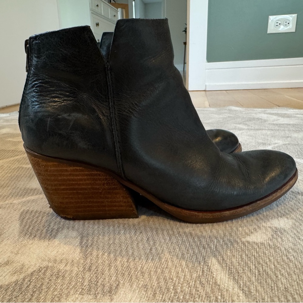 Kork-Ease Chandra Black Ankle Booties with Stacked Heel